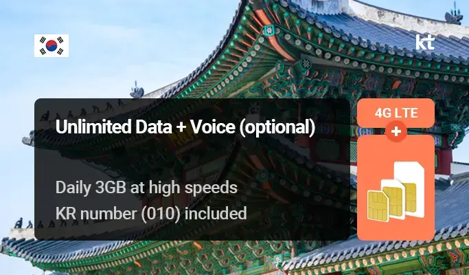 Korea SIM Card: Unlimited Data (+ Optional 60-min Voice & SMS Credit) (2~90 days) by KT - Pick up from Incheon Airport  & Gimpo Airport & Gimhae Airport & Busan Port - main view