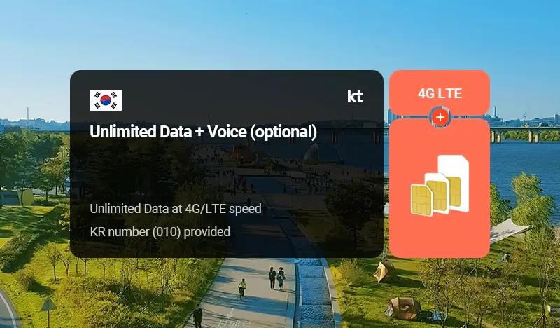 Korea SIM Card: Unlimited Data (+ Optional 60-min Voice & SMS Credit) (1~90 days) by KT - Pick up from Incheon Airport  & Gimpo Airport & Gimhae Airport - main view