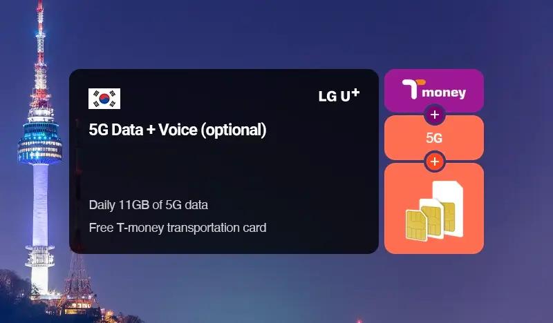 Kartu SIM 5G Korea + Kartu Transportasi T-money: Data 5G Tak Terbatas + Opsional Suara (1~90 hari) oleh LG U+ - Ambil di Bandara Incheon & Bandara Gimpo & Bandara Gimhae - main view