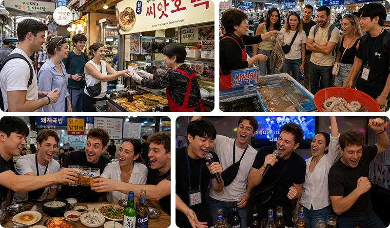 Busan Foodie Half Day Walking Tour: Local Market Bites + Korean Drinking Culture Experience + Karaoke Experience (Morning/Afternoon)