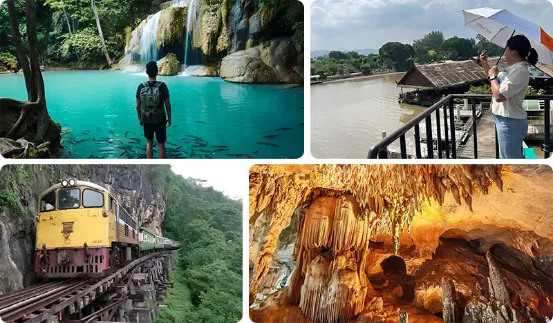 Erawan Waterfall 1 Day Tour from Bangkok (+ River Kwai/ Death Railway/ Pra That Cave options) - main view