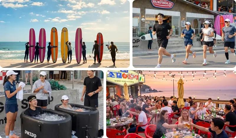Beach Run & Surf Lesson (+ Ice Bath/ Seafood BBQ) at Songjeong Beach, Busan